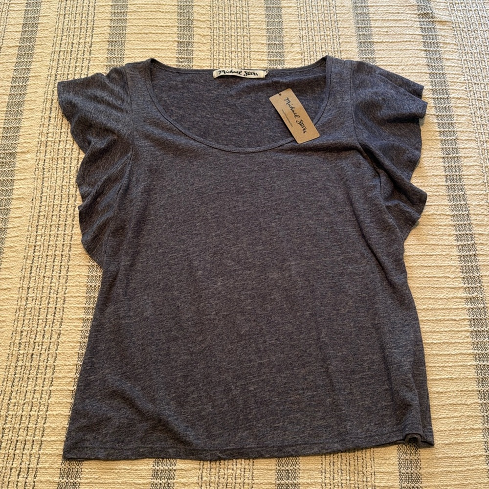 Michael Stars Gray Blue Scoop Neck Short Sleeve Tee-Tag Removed